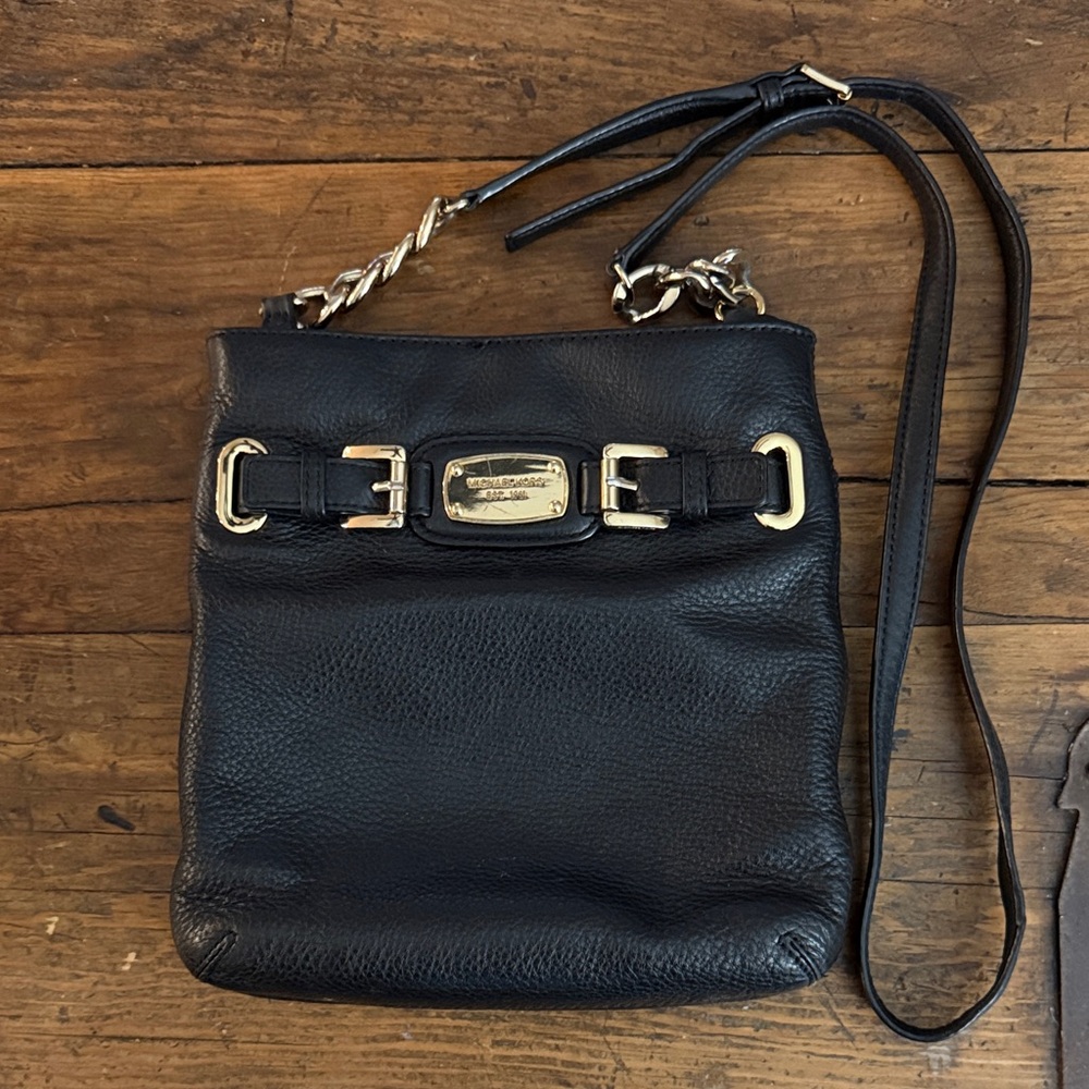 Michael Kors Black Hamilton Pebbled Leather Crossbody Bag 9x9x2"